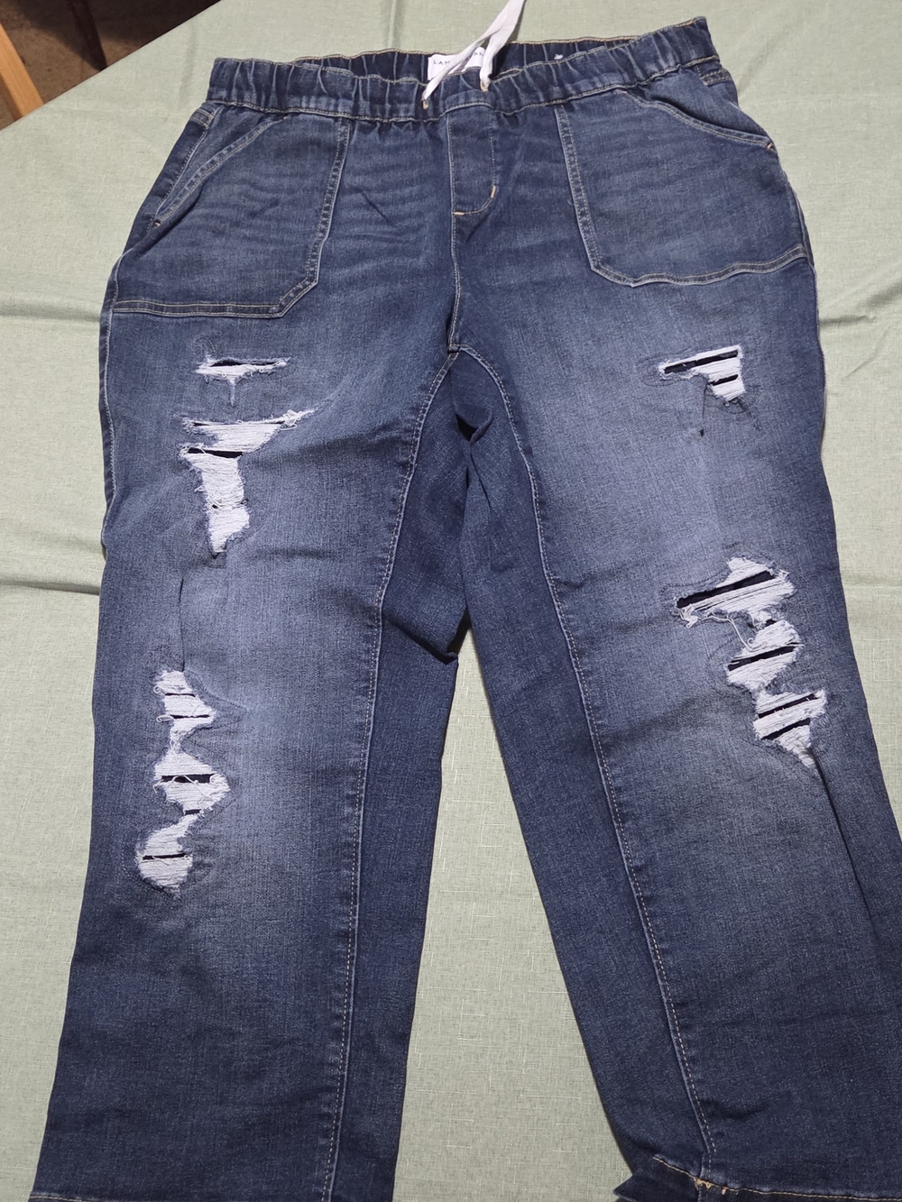 Distressed Dark Blue Denim Jogger Jeans